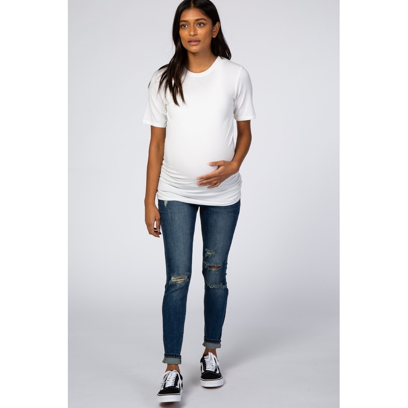 Navy Blue Distressed Maternity Skinny Jeans