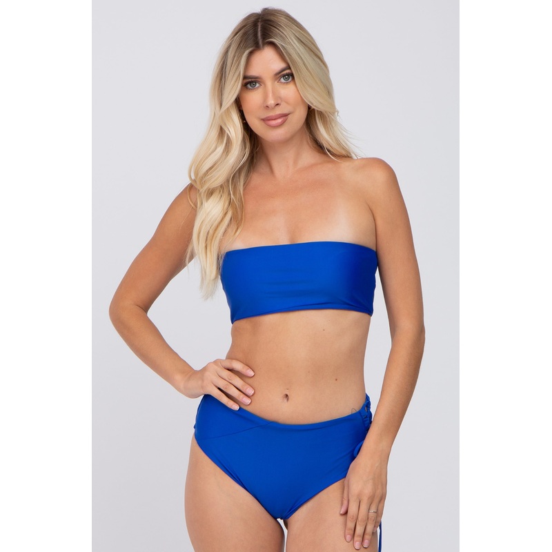 Royal Blue Strapless Lace Up Side Two-Piece Bikini Set