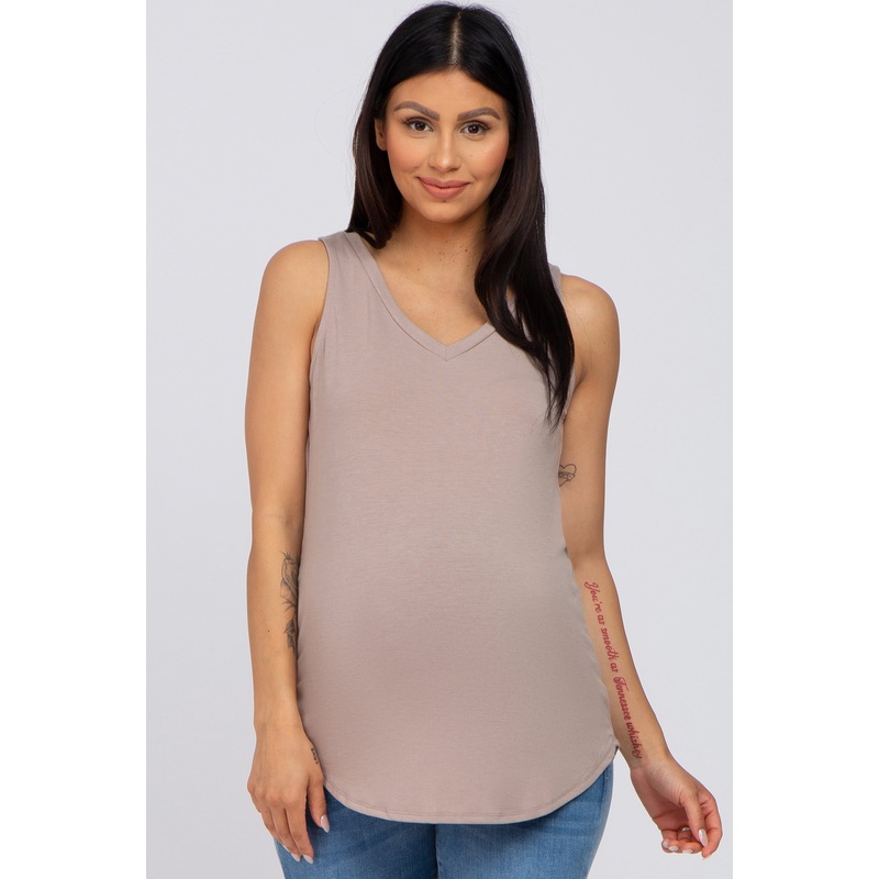 Taupe V-Neck Maternity Tank Top
