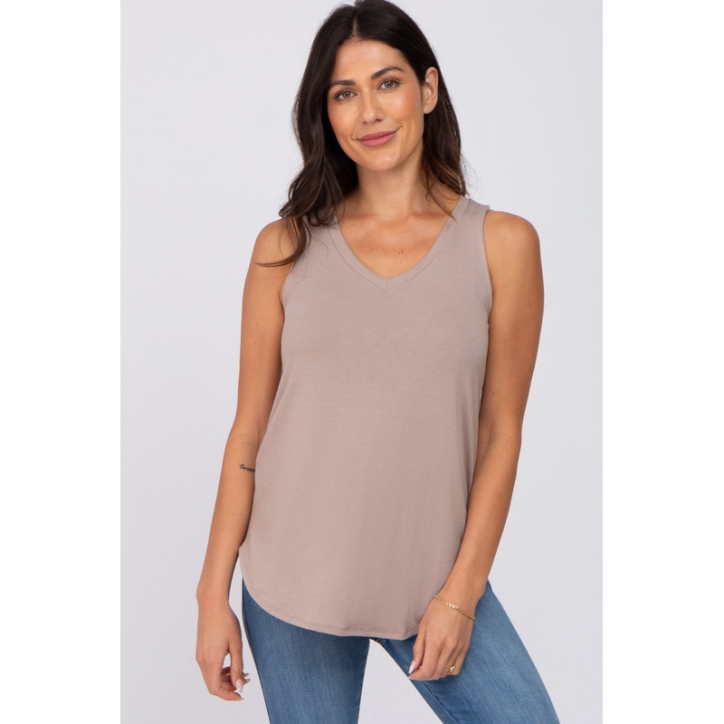 Taupe V-Neck Tank Top