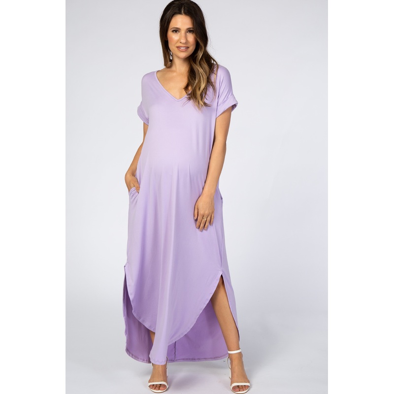 Violet Side Slit Maternity Maxi Dress