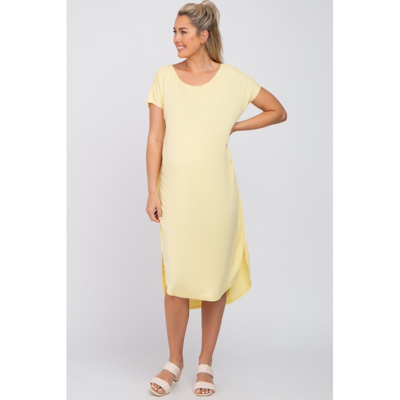 Yellow Raw Hem Basic Maternity Dress