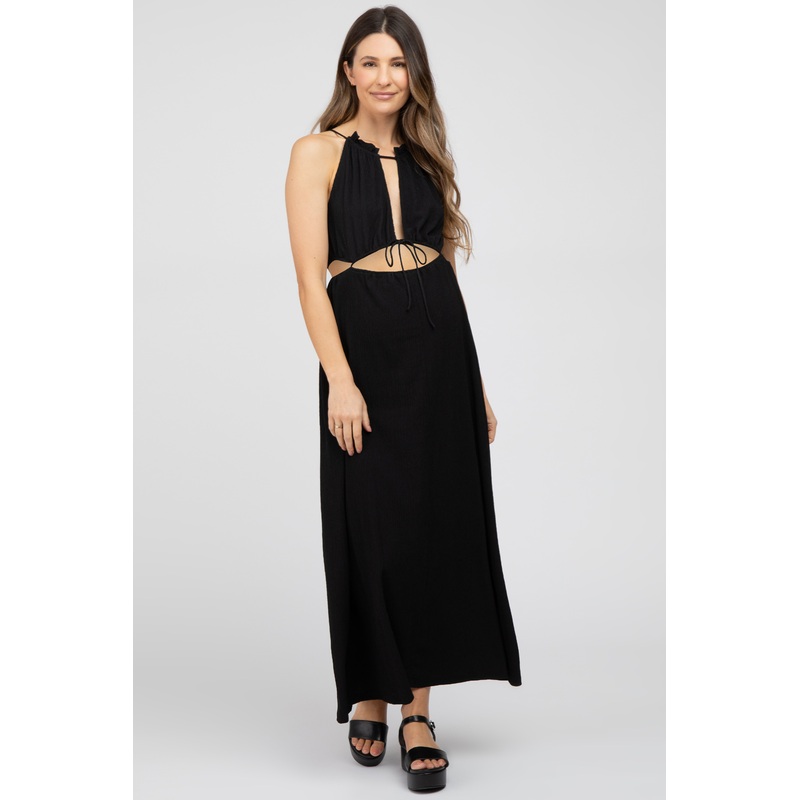 Black Cut Out Maternity Midi Dress
