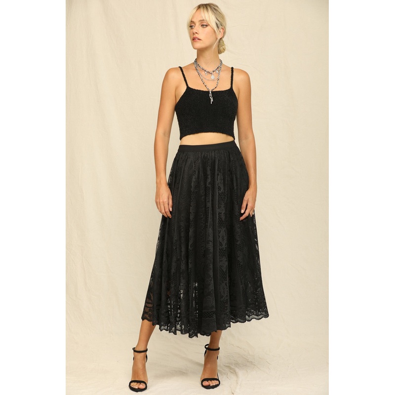 Black Floral Lace Long Skirt