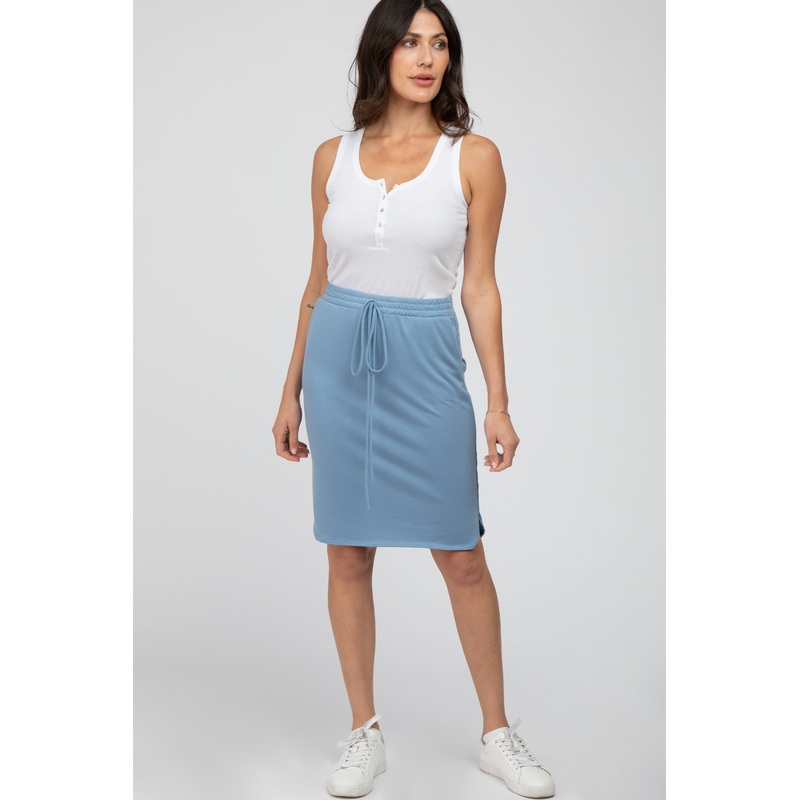 Light Blue Front Tie Round Hem Skirt