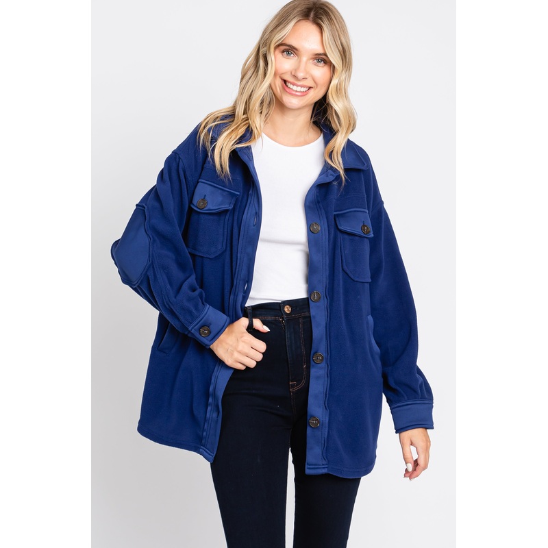 Navy Blue Fleece Double Front Pocket Jacket