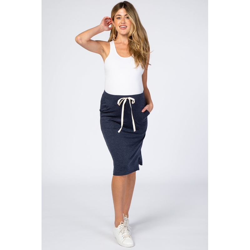 Navy Drawstring Maternity Skirt
