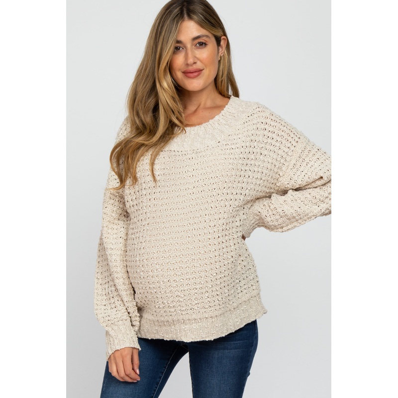 Beige Chunky Knit Maternity Sweater