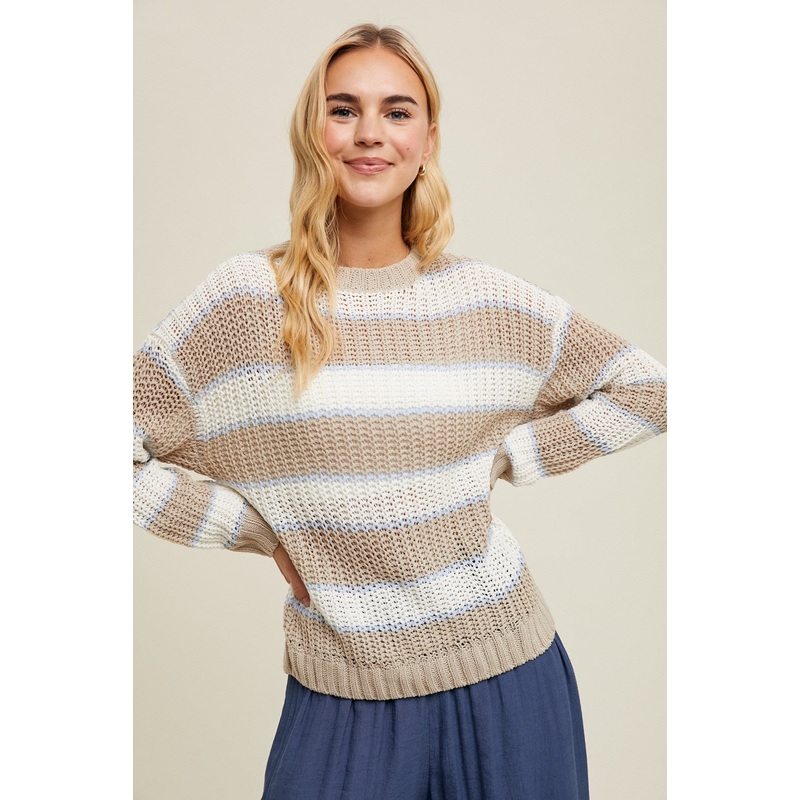 Beige Multi-Striped Sweater