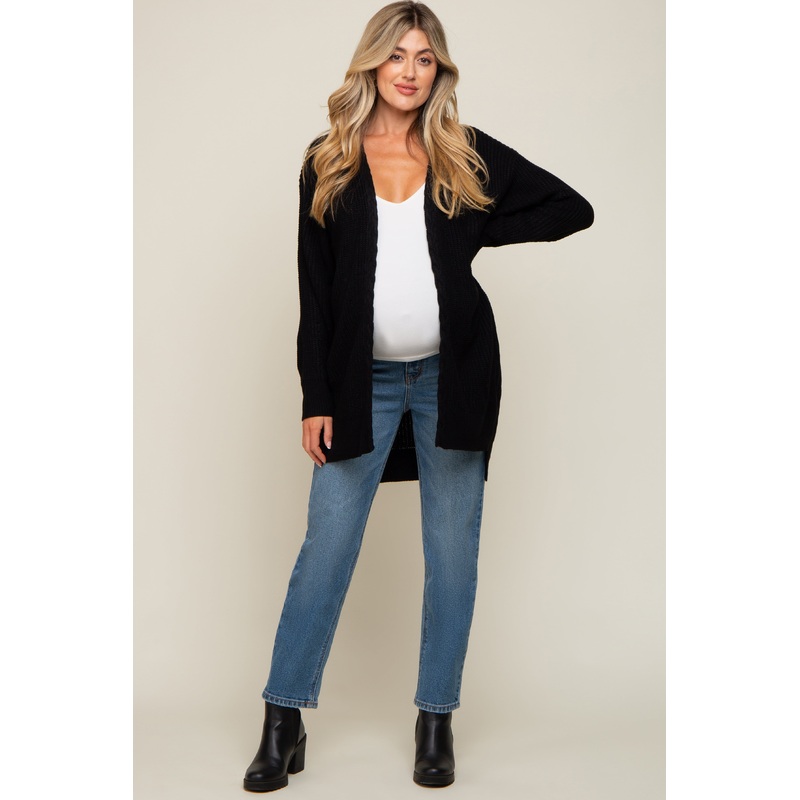 Black Cable Knit Accent Maternity Cardigan