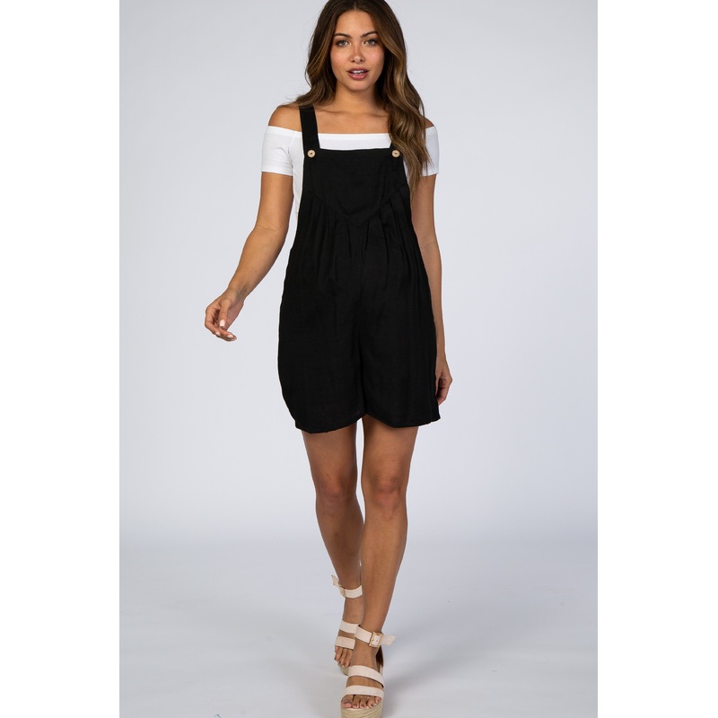Black Maternity Short Overalls