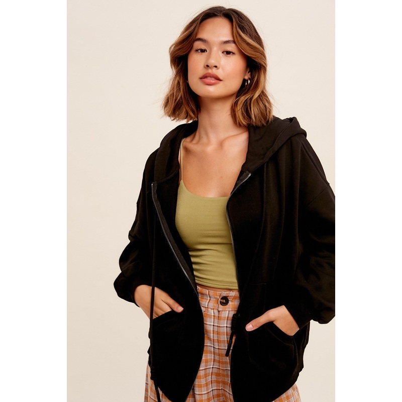 Black Zipper Hooded Jacket