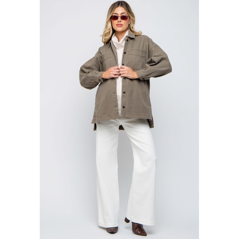 Mocha Denim Button Down Button Down Maternity Jacket