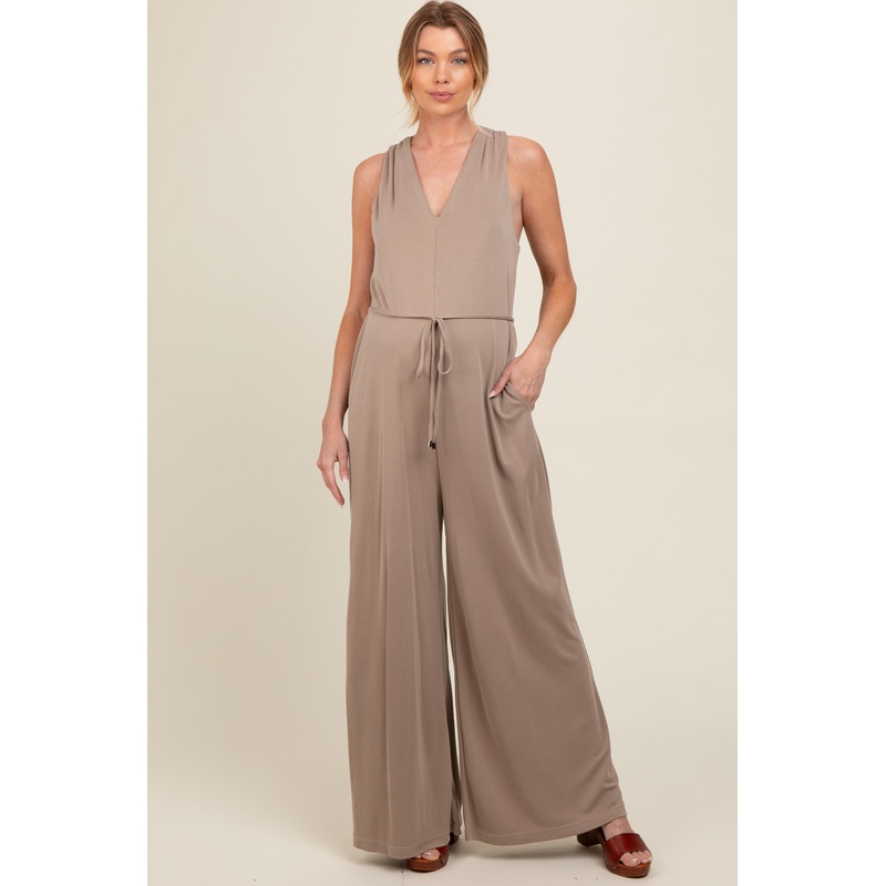 Mocha Racerback Wide Leg Maternity Jumpsuit