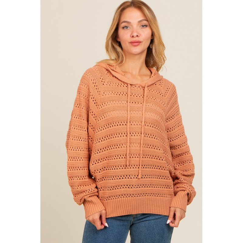 Salmon Pointelle Knit Sweater