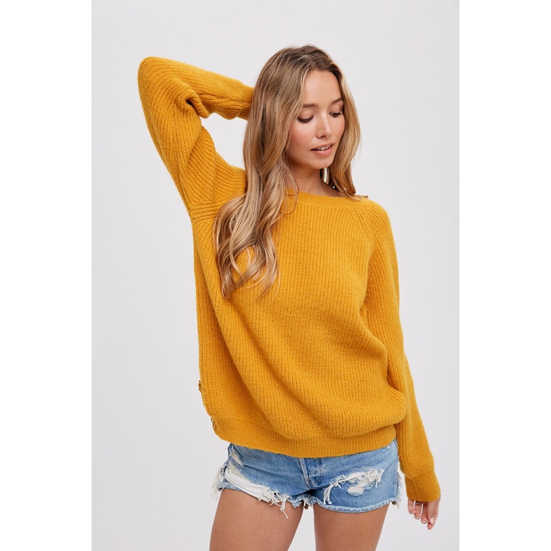 Yellow Back Cutout Lace Accent Sweater