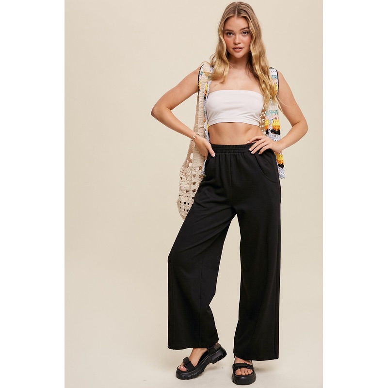 Black Basic Wide Leg Lounge Pants