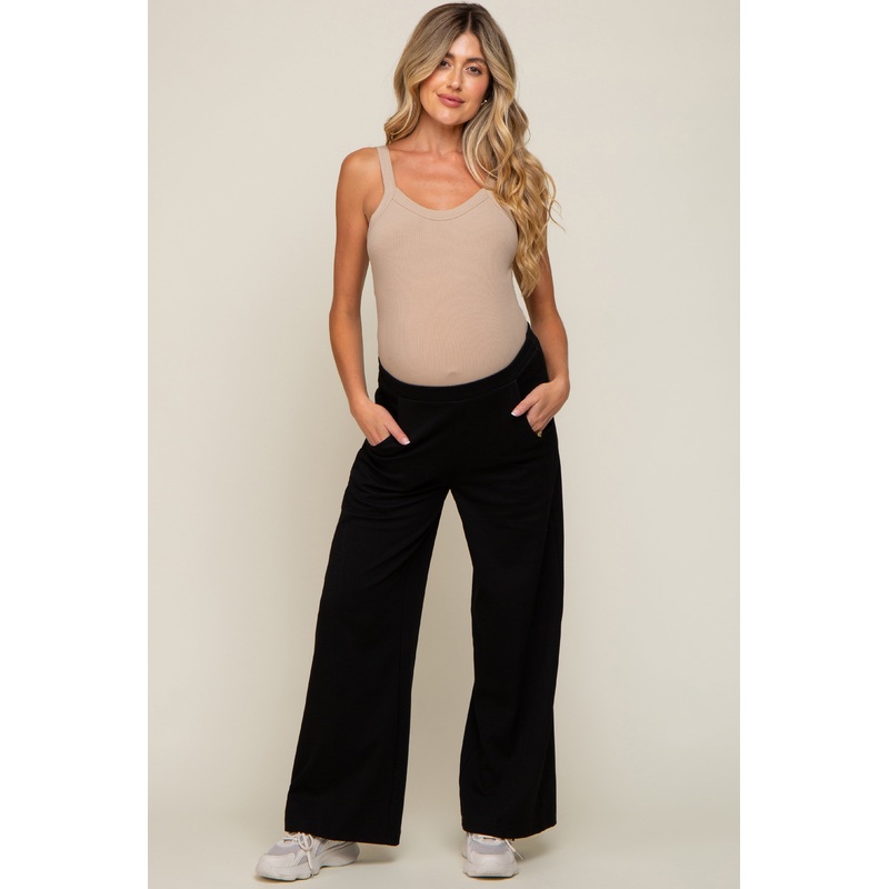Black Basic Wide Leg Maternity Lounge Pants