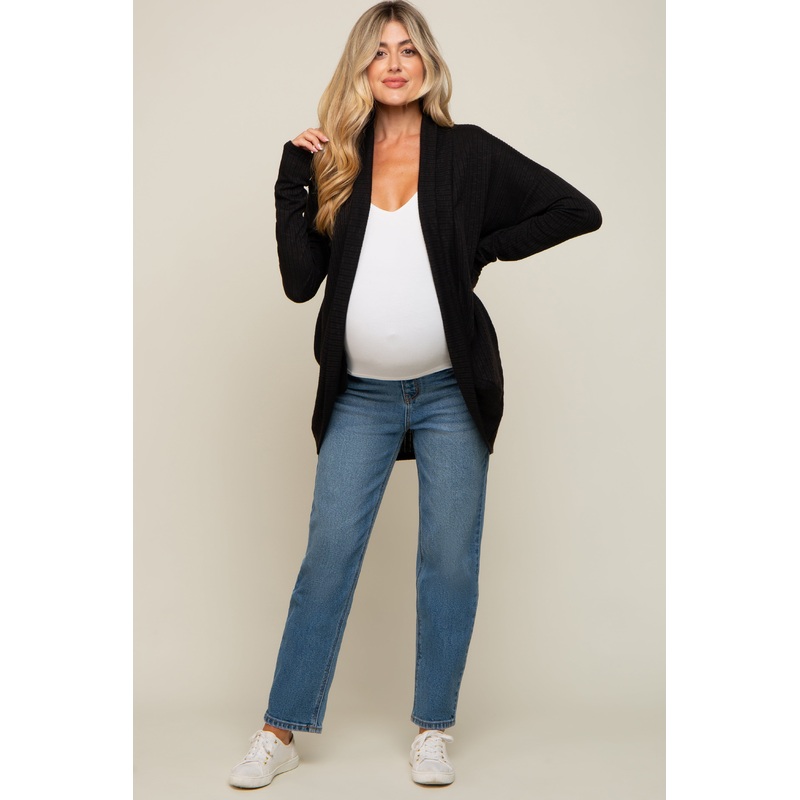 Black Ribbed Open Front Maternity Cardigan