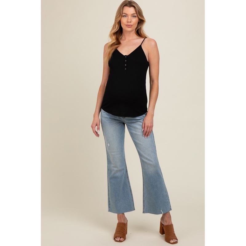 Light Blue Distressed Ankle Bootcut Maternity Jeans