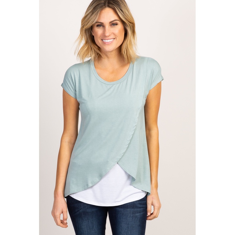 Sage Green Layered Wrap Front Nursing Top