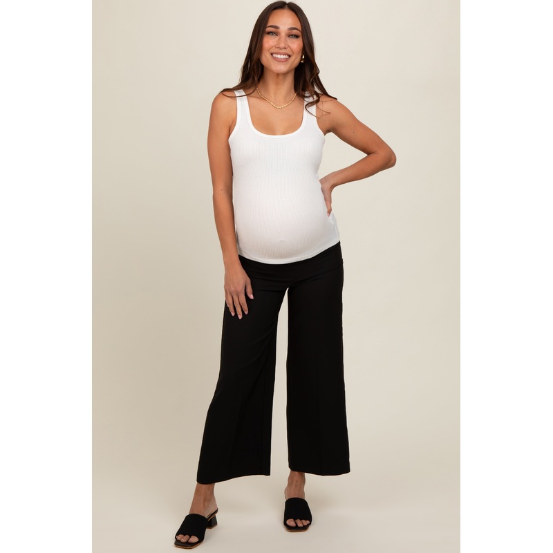 Black Ankle Wide Leg Maternity Trousers