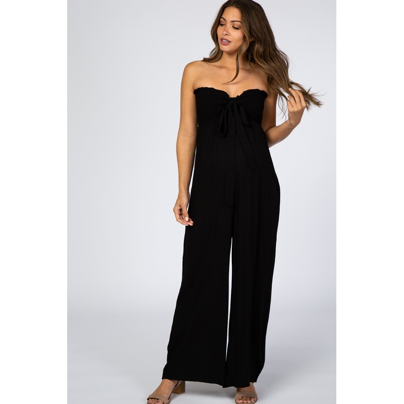Black Sleeveless Wide Leg Maternity Jumpsuit