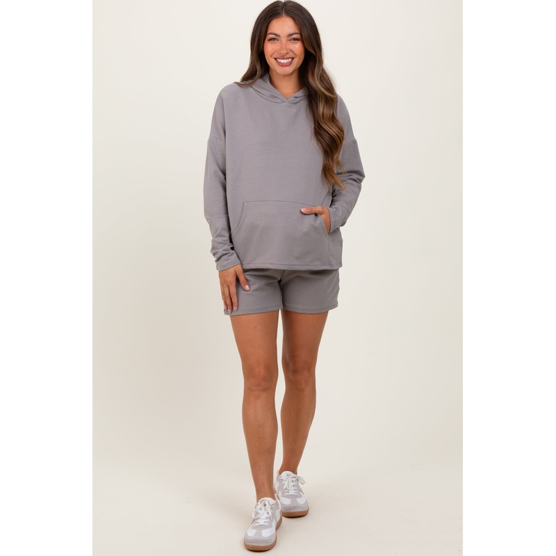 Mocha Hoodie Shorts Maternity Set