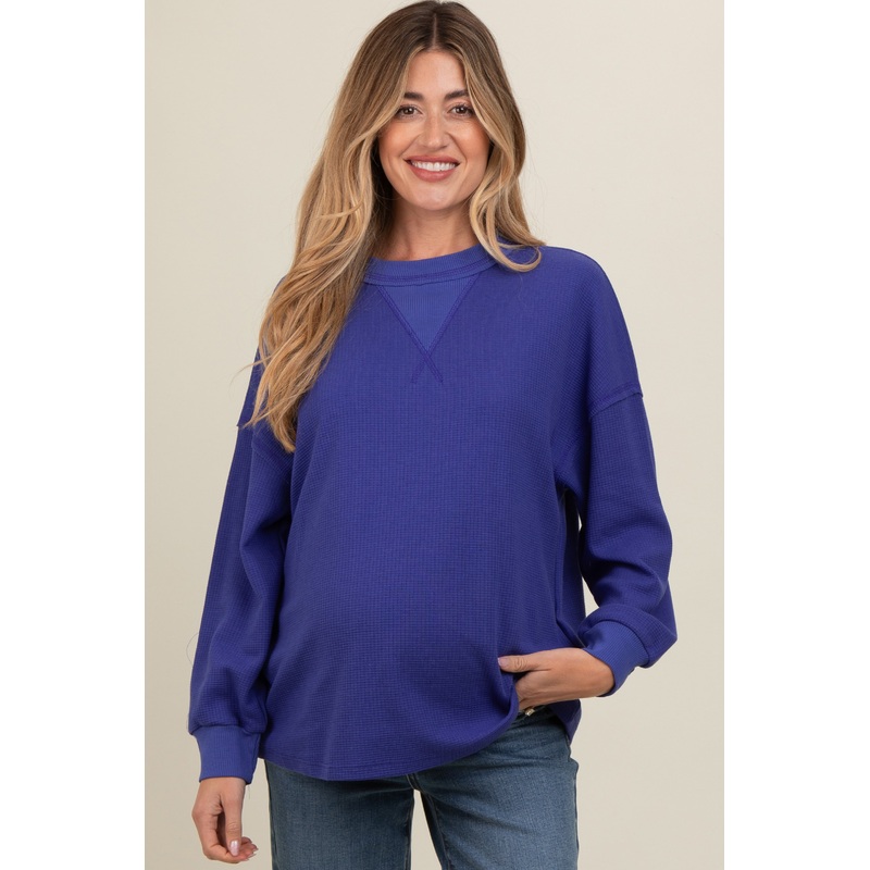 Royal Blue Waffle Knit Maternity Sweatshirt