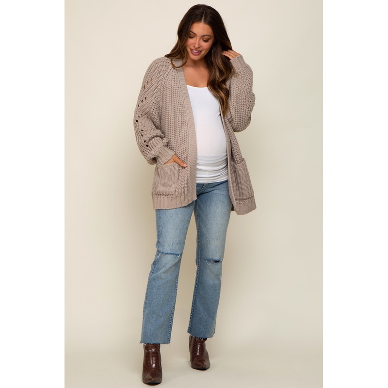Taupe Chunky Knit Maternity Cardigan