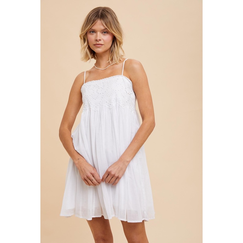 White Eyelet Lace Babydoll Mini Dress