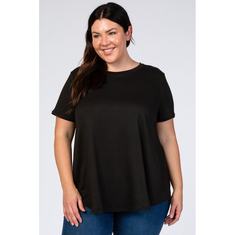 Black Round Hem Short Sleeve Plus Top
