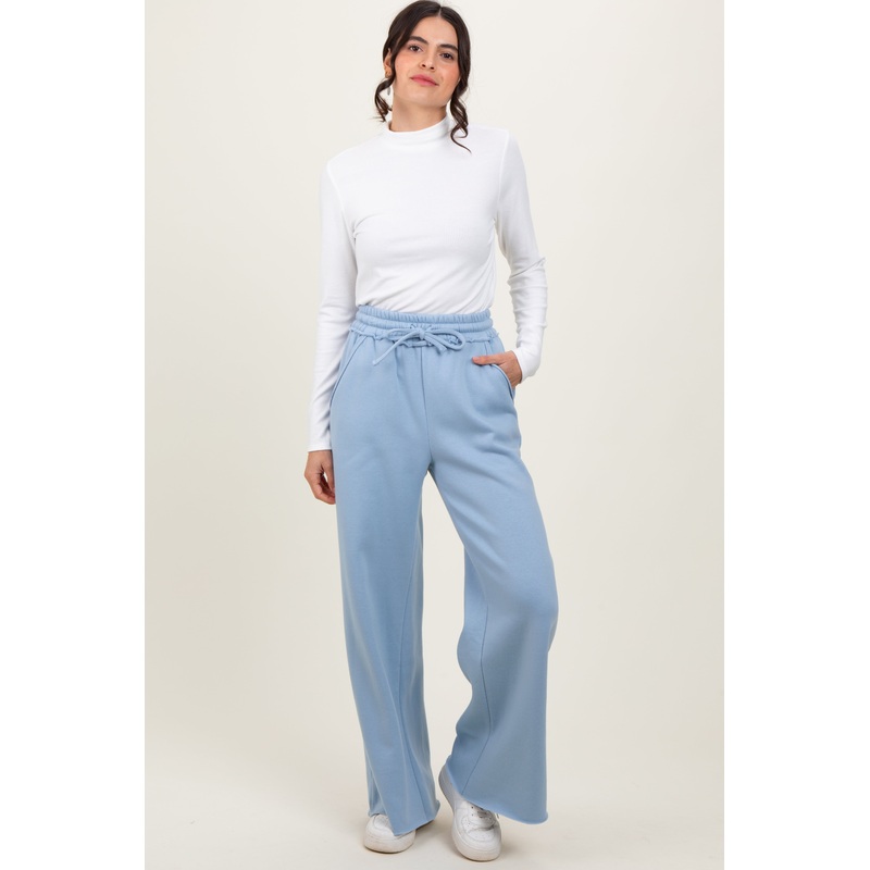 Light Blue Exposed Seam Wide Leg Sweatpants