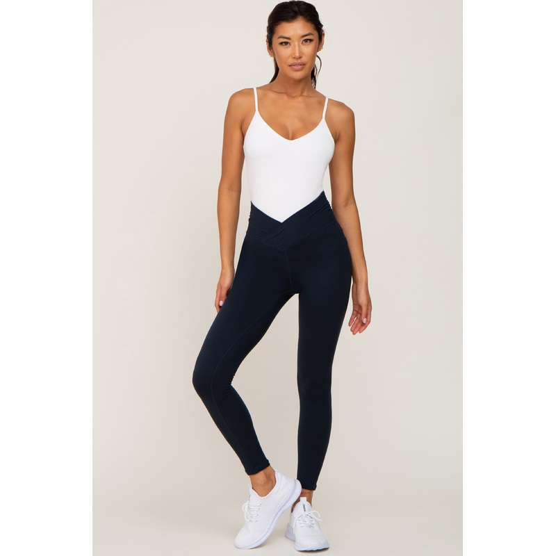 Navy Crossover Waist Leggings