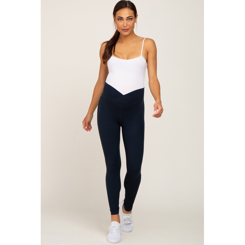 Navy Crossover Waist Maternity Leggings