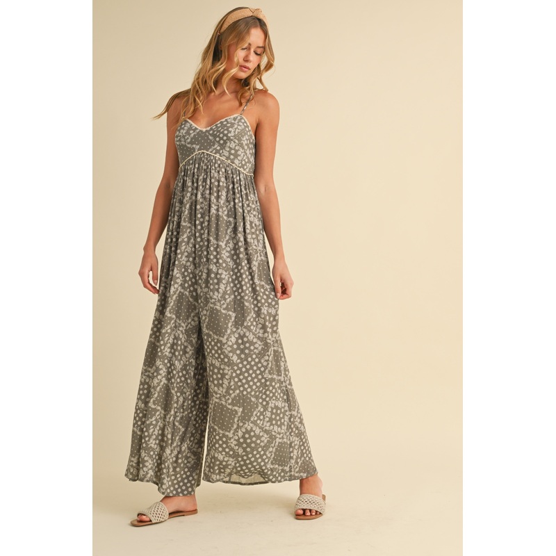 Olive Paisley Printed Wide Relaxed Fit Jumpsuit