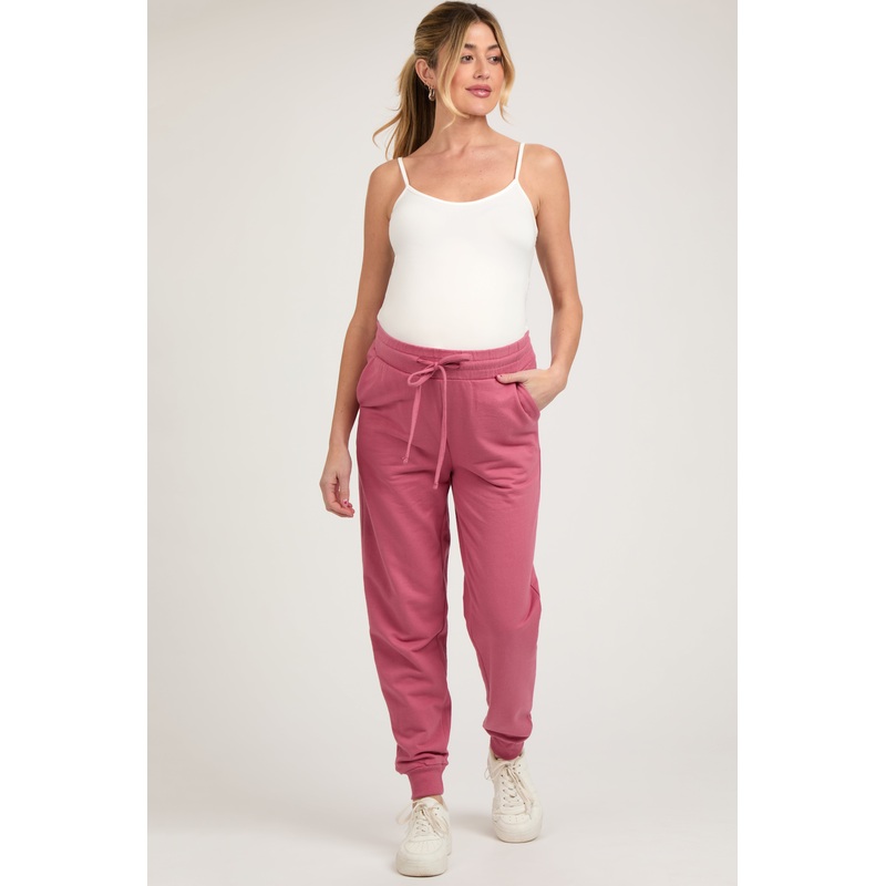 Pink Basic Drawstring Maternity Sweatpants