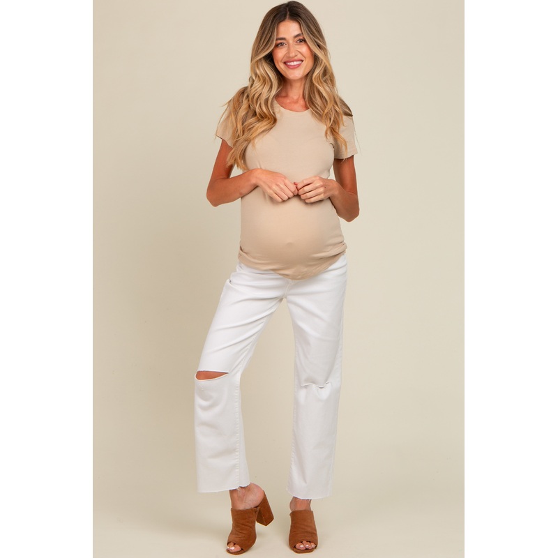 White Slit Knee Maternity Jeans