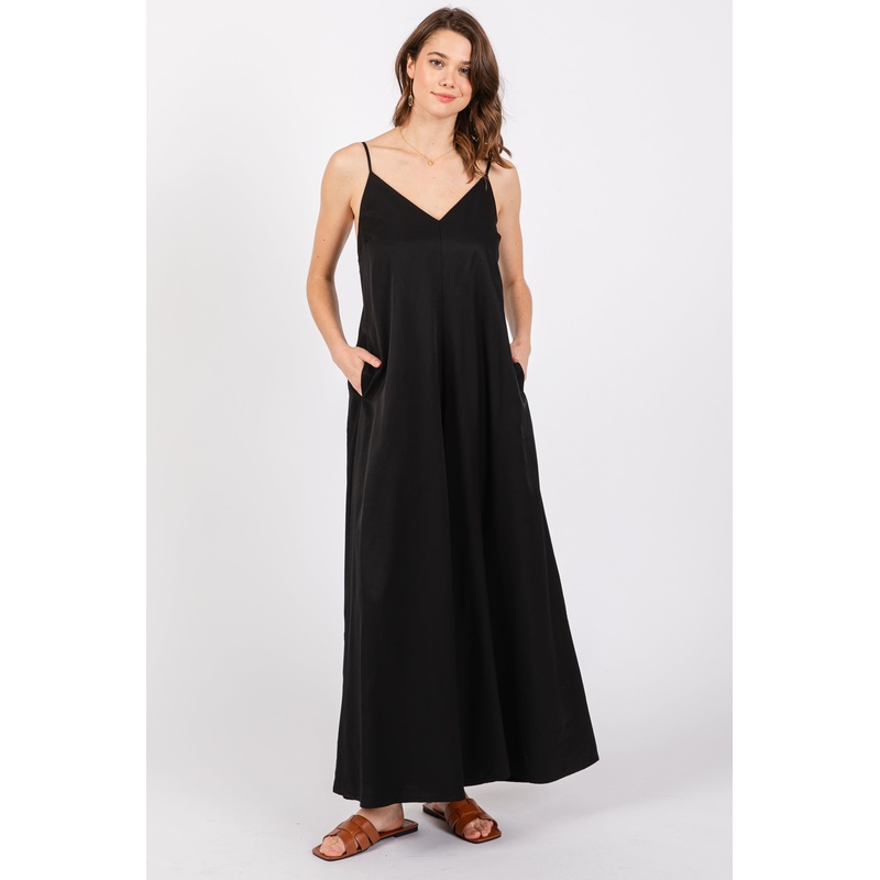 Black V-Neck Sleeveless Wide Leg Jumpsuit
