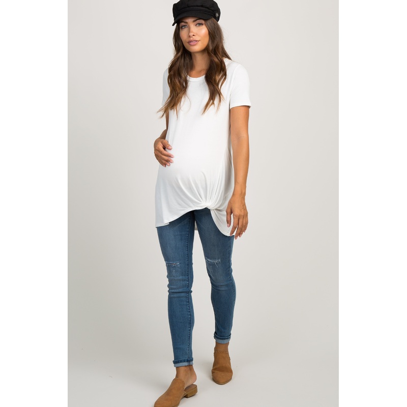 PinkBlush Blue Ripped Knee Maternity Jeans