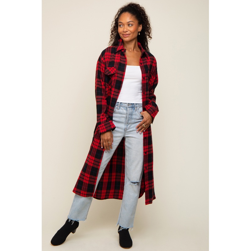 Red Plaid Oversized Shirt