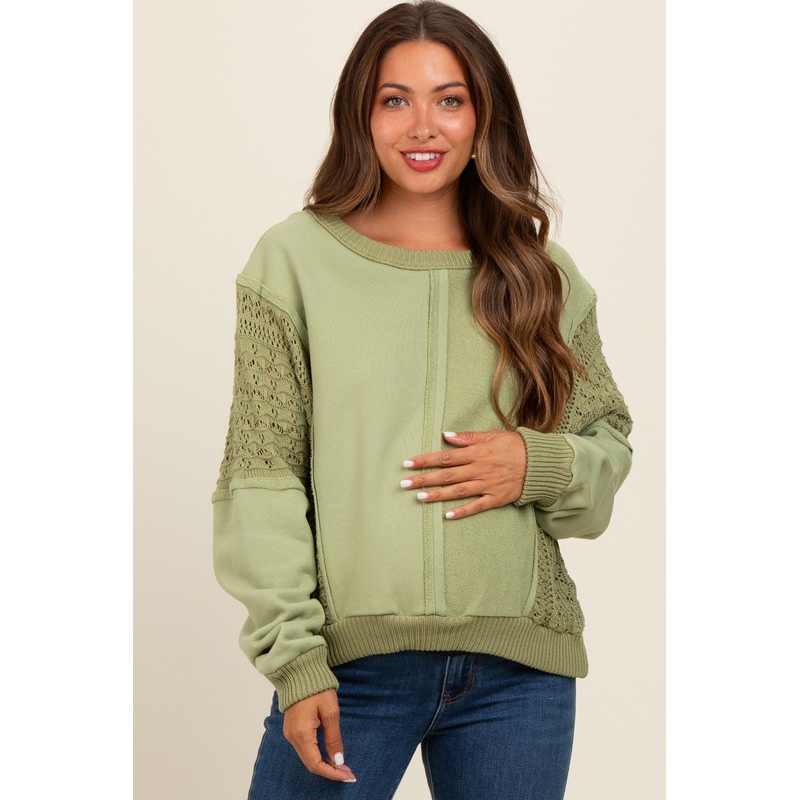 Sage Lace French Terry Maternity Top