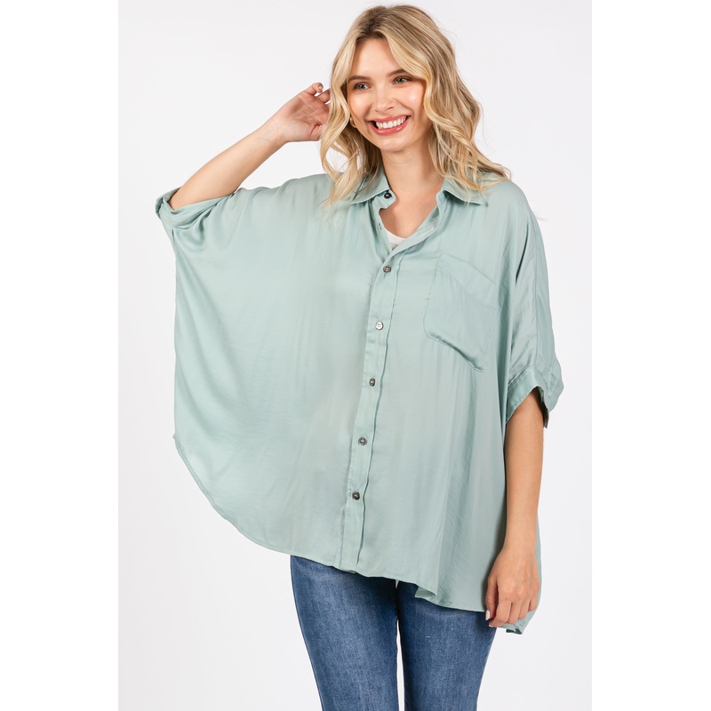 Sage Satin Oversized Shirt