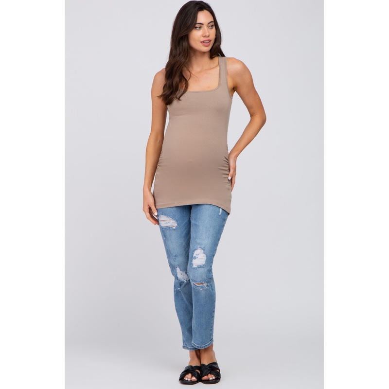 Taupe Ruched Maternity Tank Top