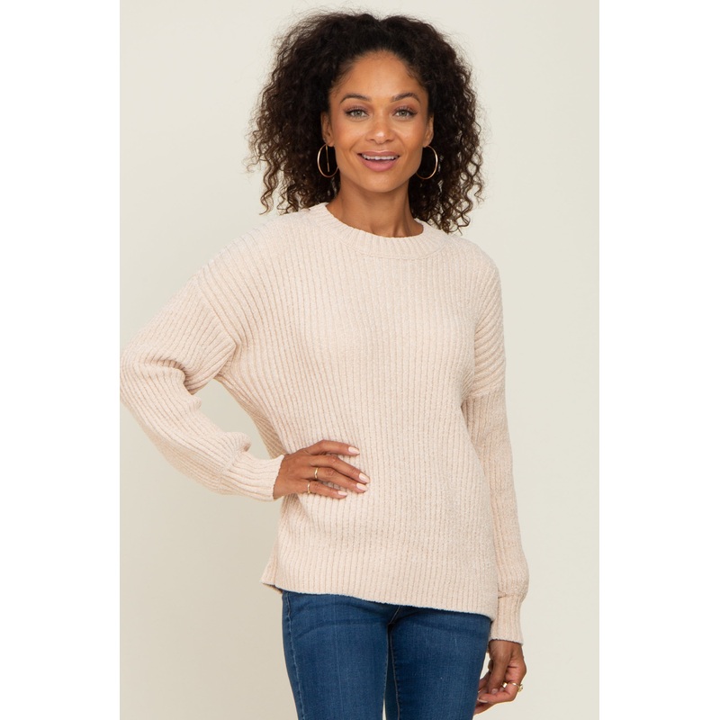 Beige Soft Chenille Knit Sweater