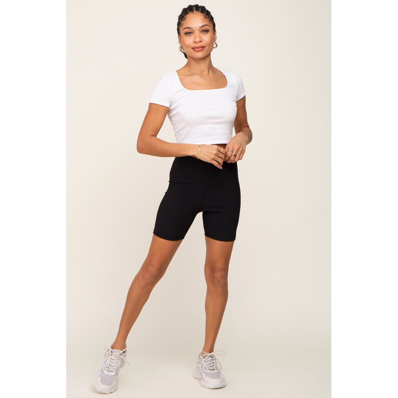 Black Ribbed Crisscross Biker Shorts
