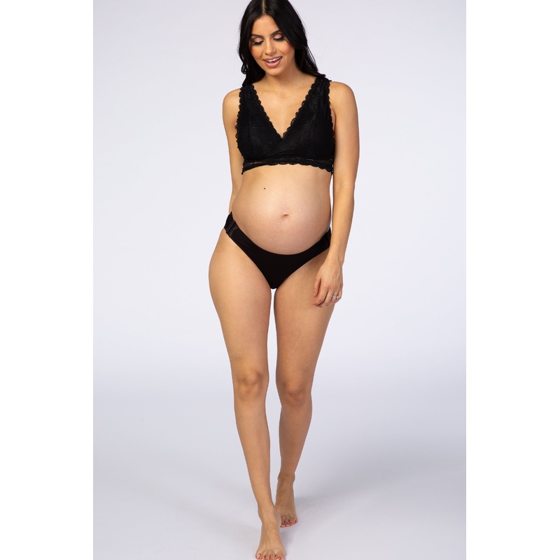 Black Solid Side Fastener Maternity Briefs