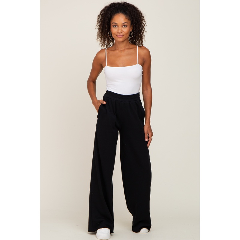 Black Wide Leg Fray Hem Sweatpants