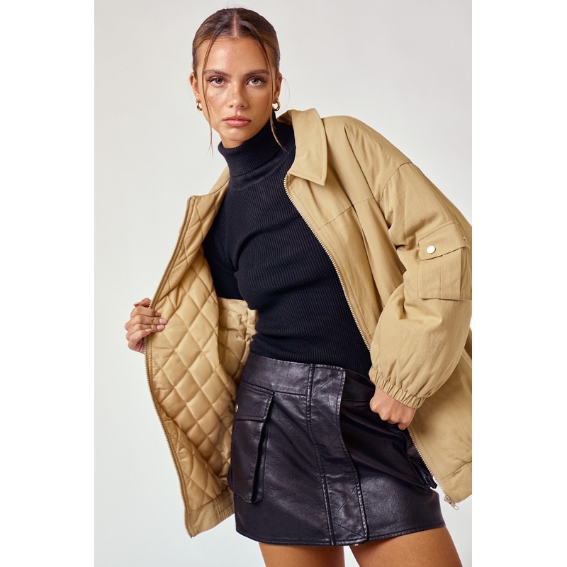 Camel Zip Up Bomber Jacket
