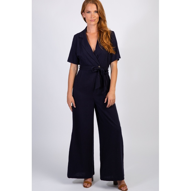 Navy Short Sleeve Collared Utility Jumpsuit